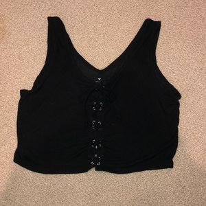 AEO essentials black lace up crop top